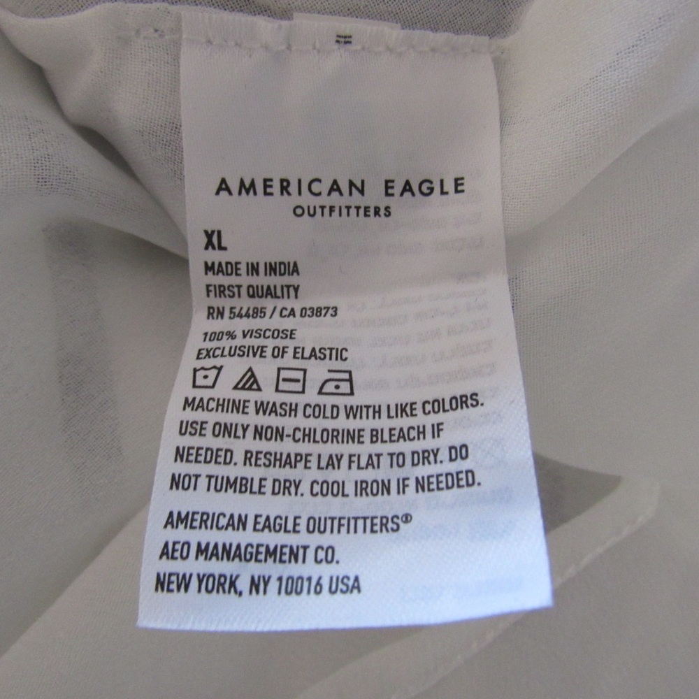 American Eagle Outfitters White Blue Floral Mini Dress XL Smocked Peasant Boho - Picture 10 of 11